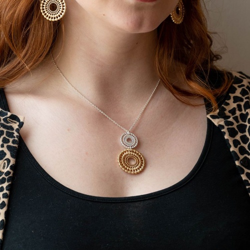Silver and Gold Double Circle Lace Necklace by Peace of Mind